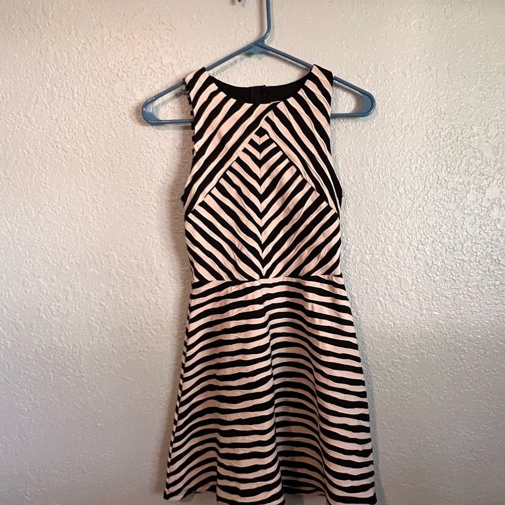 Xhilaration Striped Black and Cream A-line Sleeveless Dress Retro Chic Modern